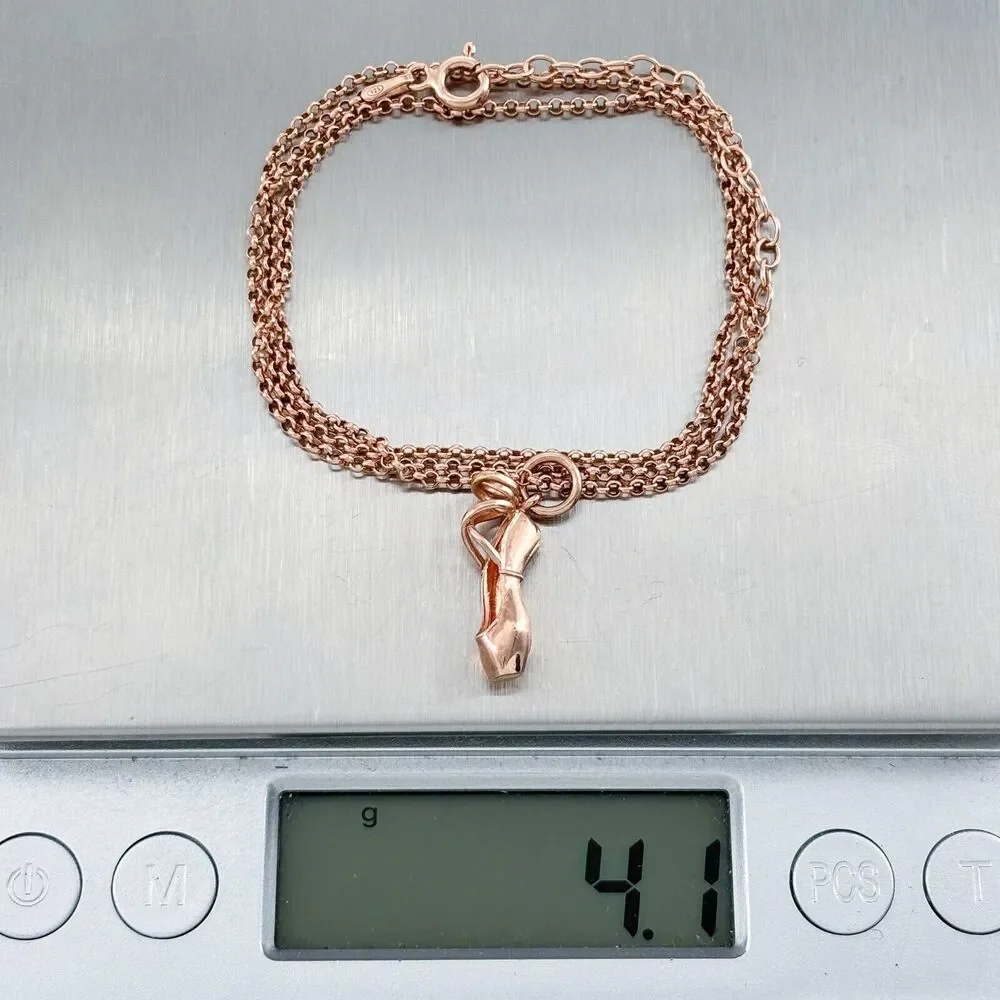 Rose Gold-Tone Sterling Silver 925 Ballerina Toe Shoe Charm Necklace 16
